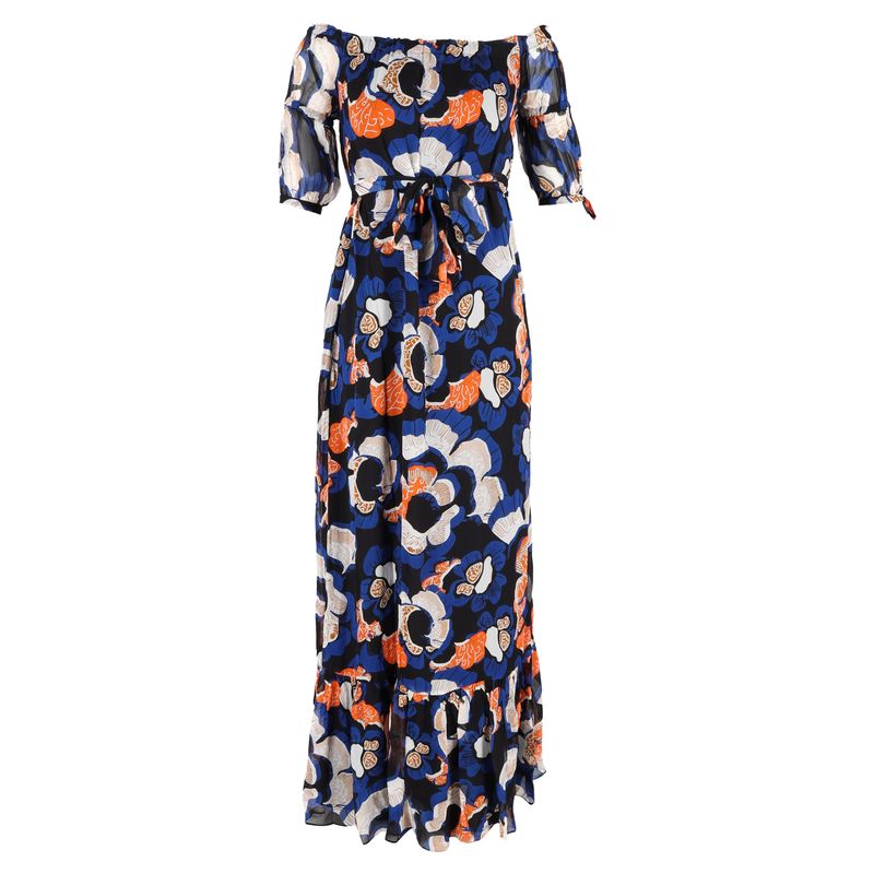 Diane Von Furstenberg Ashley Off Shoulder Belted Dress In Multicolor Viscose